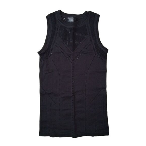 Athleta Solid Black Ribbed Sleeveless Mesh Breathable Tank Top Women's Size XS - Picture 1 of 14